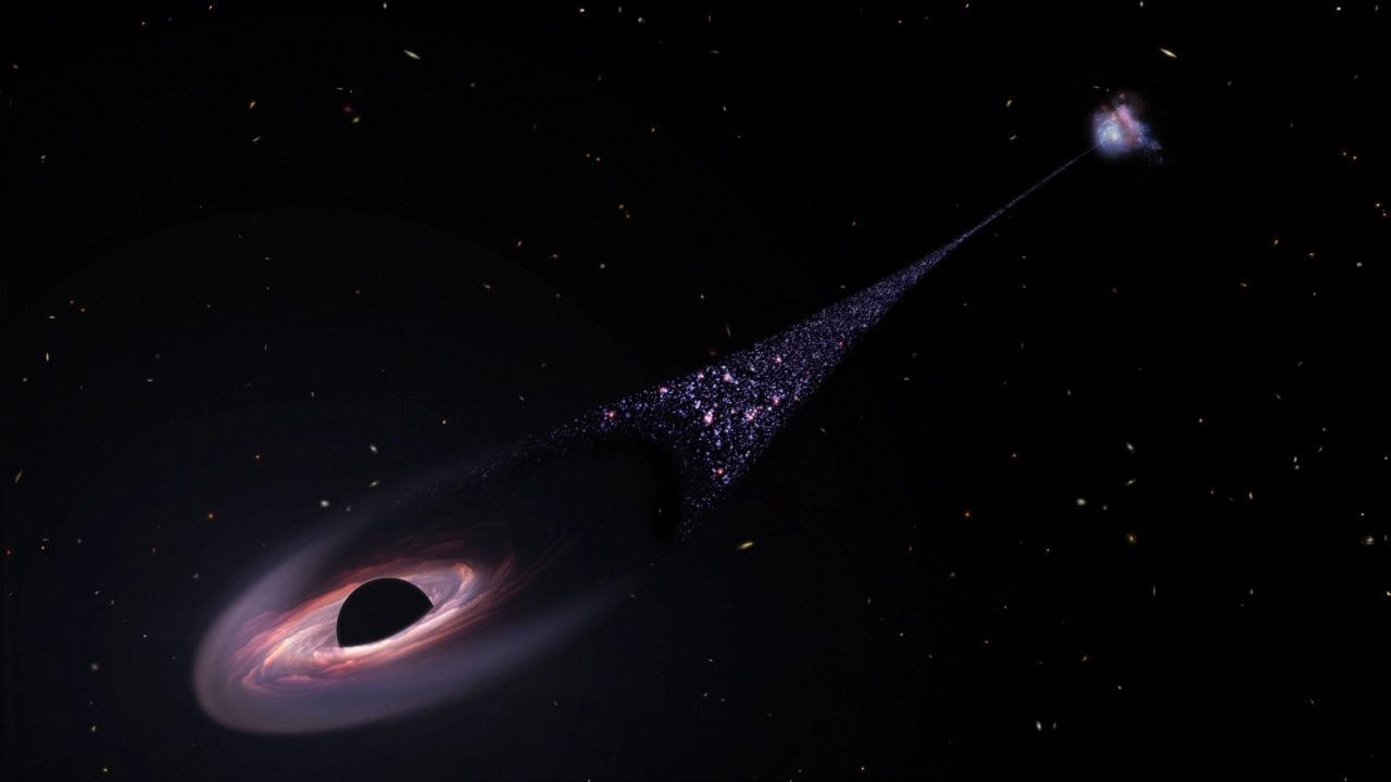 Hubble Sees  Runaway Supermassive Black Hole Creating a Trail of Stars